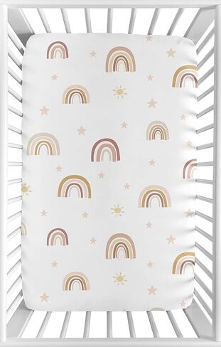 Sweet Jojo Designs Pastel Rainbow Striped Girl Baby Fitted Crib Sheet Infant Newborn Nursery Toddler Bed Room Standard Mattress Purple Pink Orange Yellow Sage Green Turquoise Blue Watercolor Abstract in Saudi Arabia