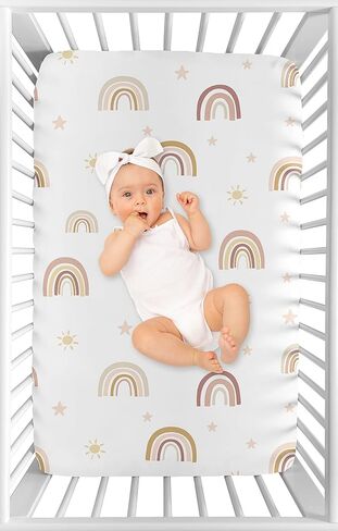 Sweet Jojo Designs Pastel Rainbow Striped Girl Baby Fitted Crib Sheet Infant Newborn Nursery Toddler Bed Room Standard Mattress Purple Pink Orange Yellow Sage Green Turquoise Blue Watercolor Abstract in Saudi Arabia