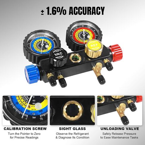 AC Gauges, AC Manifold Gauge Set for R134a R12 R502 Refrigerant, 3 Way Car with 5FT Hoses Couplers & Adapter, Self Sealing Can Tap Freon Charge Kit in Saudi Arabia