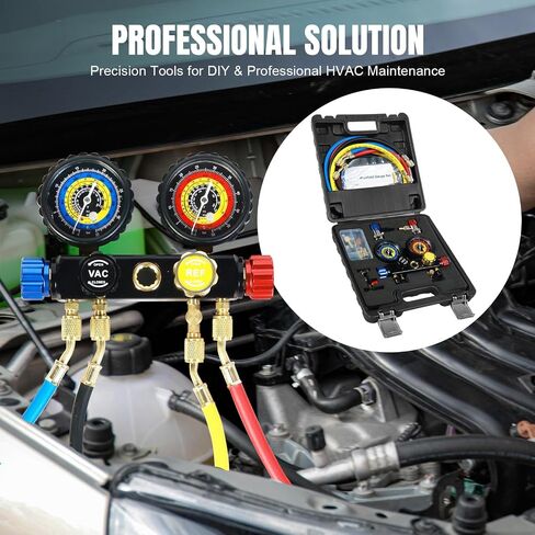 AC Gauges, AC Manifold Gauge Set for R134a R12 R502 Refrigerant, 3 Way Car with 5FT Hoses Couplers & Adapter, Self Sealing Can Tap Freon Charge Kit in Saudi Arabia