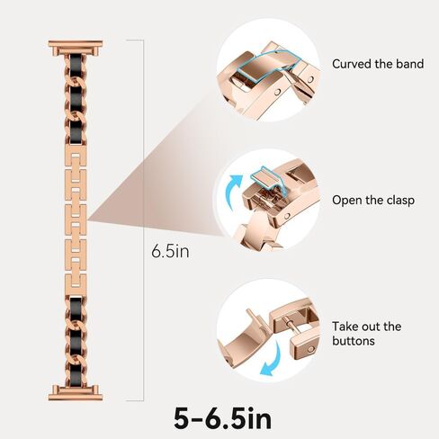 LYSANDRA Slim Gold Bands Women Feminine Elegant Compatible with IDW13,IDW16,IDW19,IDW17 Smartwatch Band, Adjustable Metal Chain Bracelet Strap with Leather for Fitpolo/Woneligo W3 Smartwatch in Saudi Arabia