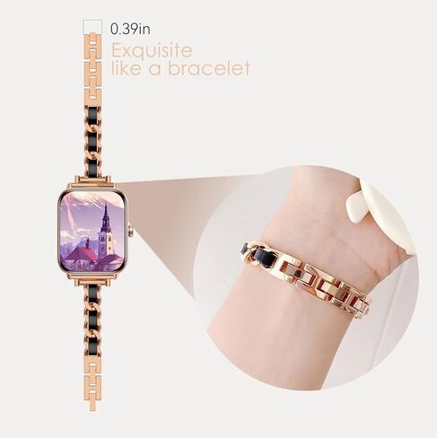 LYSANDRA Slim Gold Bands Women Feminine Elegant Compatible with IDW13,IDW16,IDW19,IDW17 Smartwatch Band, Adjustable Metal Chain Bracelet Strap with Leather for Fitpolo/Woneligo W3 Smartwatch in Saudi Arabia