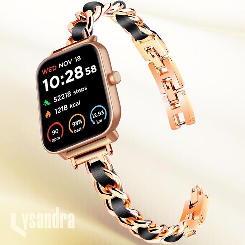 LYSANDRA Slim Gold Bands Women Feminine Elegant Compatible with IDW13,IDW16,IDW19,IDW17 Smartwatch Band, Adjustable Metal Chain Bracelet Strap with Leather for Fitpolo/Woneligo W3 Smartwatch in Saudi Arabia