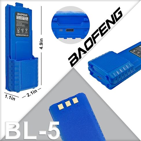 BAOFENG UV-5R Radio Battery Extended 3800mAh USB-C Charging Red Replacement for BF-F8HP New Version for BF-F8 Rechargeable Bl-5 Two Way Radio Battery with Type-c Charging Cable in Kuwait