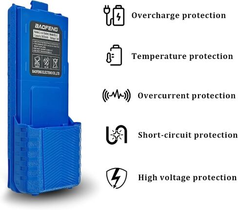 BAOFENG UV-5R Radio Battery Extended 3800mAh USB-C Charging Red Replacement for BF-F8HP New Version for BF-F8 Rechargeable Bl-5 Two Way Radio Battery with Type-c Charging Cable in Kuwait