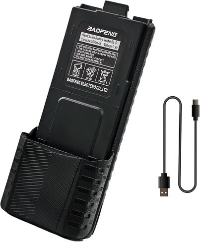 بطارية راديو BAOFENG UV-5R ممتدة 3800 مللي أمبير في الساعة USB-C شحن أحمر بديل لإصدار جديد BF-F8HP لبطارية راديو Bl-5 قابلة لإعادة الشحن ثنائية الاتجاه مع كابل شحن من النوع c in Kuwait