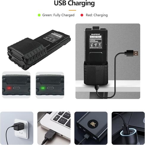 بطارية راديو BAOFENG UV-5R ممتدة 3800 مللي أمبير في الساعة USB-C شحن أحمر بديل لإصدار جديد BF-F8HP لبطارية راديو Bl-5 قابلة لإعادة الشحن ثنائية الاتجاه مع كابل شحن من النوع c in Kuwait
