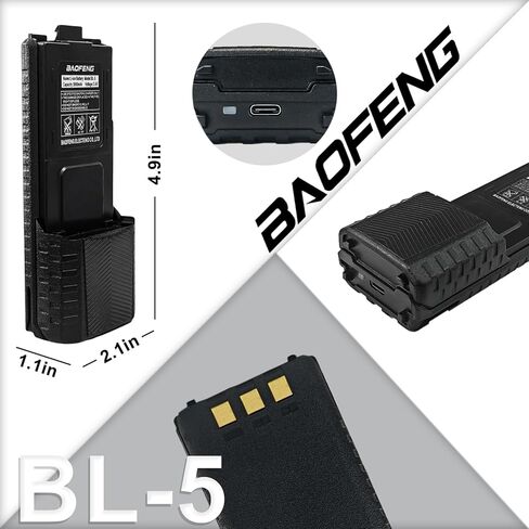 بطارية راديو BAOFENG UV-5R ممتدة 3800 مللي أمبير في الساعة USB-C شحن أحمر بديل لإصدار جديد BF-F8HP لبطارية راديو Bl-5 قابلة لإعادة الشحن ثنائية الاتجاه مع كابل شحن من النوع c in Kuwait