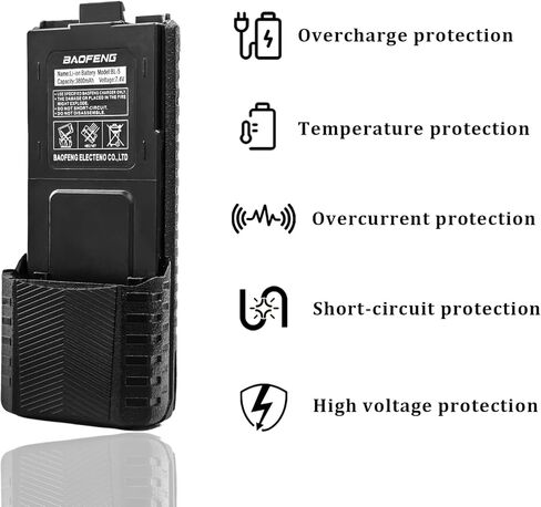 بطارية راديو BAOFENG UV-5R ممتدة 3800 مللي أمبير في الساعة USB-C شحن أحمر بديل لإصدار جديد BF-F8HP لبطارية راديو Bl-5 قابلة لإعادة الشحن ثنائية الاتجاه مع كابل شحن من النوع c in Kuwait