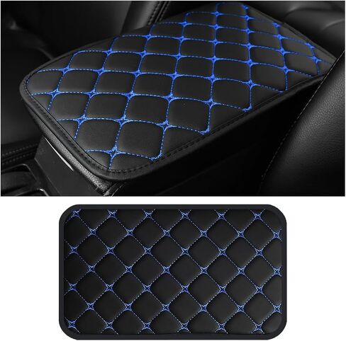 Car Center Console Cushion Pad, PU Leather Vehicle Armrest Protection Cover, Waterproof Automotive Interior Arm Rest Seat Box Mat Accessories, Universal for SUV, Sedan, Truck (Black/Blue) in Saudi Arabia