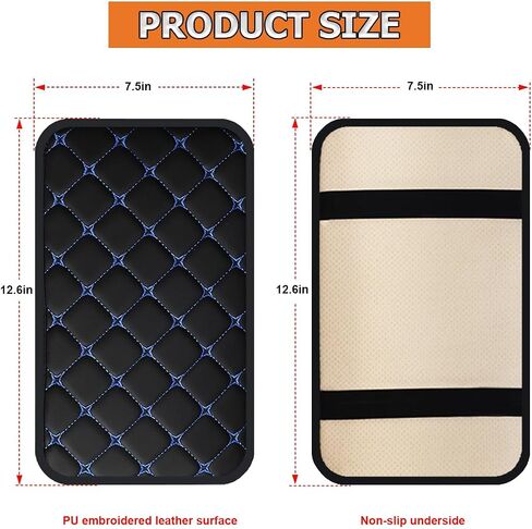 Car Center Console Cushion Pad, PU Leather Vehicle Armrest Protection Cover, Waterproof Automotive Interior Arm Rest Seat Box Mat Accessories, Universal for SUV, Sedan, Truck (Black/Blue) in Saudi Arabia