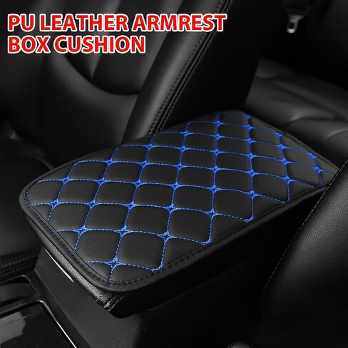 Car Center Console Cushion Pad, PU Leather Vehicle Armrest Protection Cover, Waterproof Automotive Interior Arm Rest Seat Box Mat Accessories, Universal for SUV, Sedan, Truck (Black/Blue) in Saudi Arabia