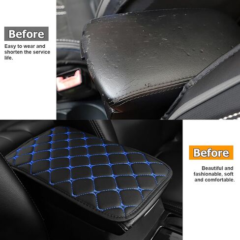 Car Center Console Cushion Pad, PU Leather Vehicle Armrest Protection Cover, Waterproof Automotive Interior Arm Rest Seat Box Mat Accessories, Universal for SUV, Sedan, Truck (Black/Blue) in Saudi Arabia
