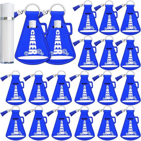 20 Pcs Cheerleading Gifts Bulk Natural Lip Balm Holder with Tassel Hangable Keychain Charms Set Cheer Team Gifts for Cheer Teen Sports Party Supplies(Red) in Kuwait