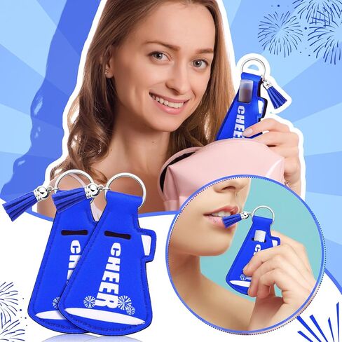20 Pcs Cheerleading Gifts Bulk Natural Lip Balm Holder with Tassel Hangable Keychain Charms Set Cheer Team Gifts for Cheer Teen Sports Party Supplies(Red) in Kuwait