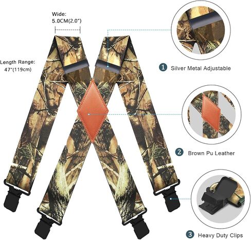 MENDENG Camo Suspenders for Men 2" Heavy Duty Clips - Adjustable X-Back Braces for Hunting and Daily Work in Saudi Arabia