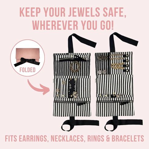 Travel Jewelry Roll | Flat Roll Up Jewelry Organizer Case | Compact Traveling Necklace Organizer | Traveling Pouch for Jewellery | Black in Saudi Arabia
