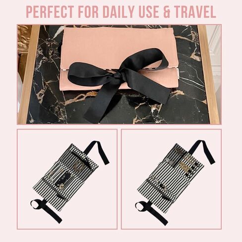 Travel Jewelry Roll | Flat Roll Up Jewelry Organizer Case | Compact Traveling Necklace Organizer | Traveling Pouch for Jewellery | Black in Saudi Arabia
