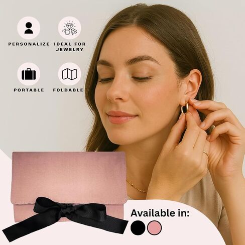 Travel Jewelry Roll | Flat Roll Up Jewelry Organizer Case | Compact Traveling Necklace Organizer | Traveling Pouch for Jewellery | Black in Saudi Arabia