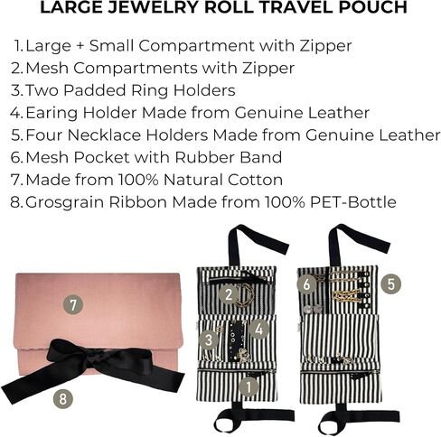 Travel Jewelry Roll | Flat Roll Up Jewelry Organizer Case | Compact Traveling Necklace Organizer | Traveling Pouch for Jewellery | Black in Saudi Arabia