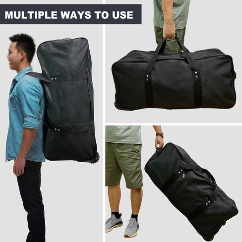 36" Huge Bag with Wheels Extra Large Foldable Duffel Bag Collapsible Rolling Travel Bag Heavy-Duty Cargo Duffle for Travel, Camping & Moving, Water-Resistant 600D Oxford, Black in Kuwait