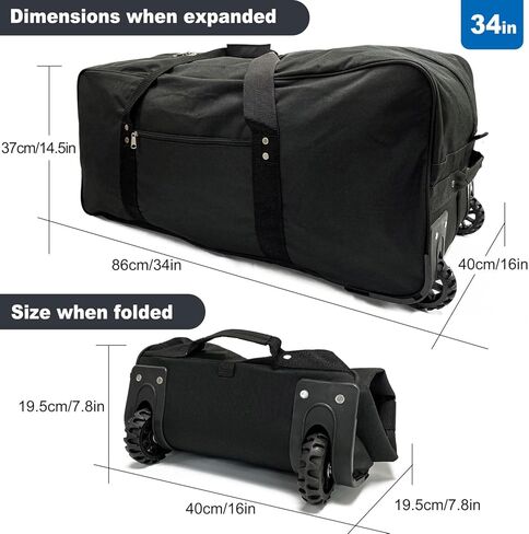 36" Huge Bag with Wheels Extra Large Foldable Duffel Bag Collapsible Rolling Travel Bag Heavy-Duty Cargo Duffle for Travel, Camping & Moving, Water-Resistant 600D Oxford, Black in Kuwait