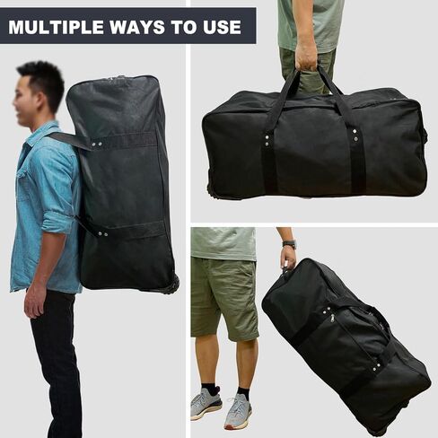 36" Huge Bag with Wheels Extra Large Foldable Duffel Bag Collapsible Rolling Travel Bag Heavy-Duty Cargo Duffle for Travel, Camping & Moving, Water-Resistant 600D Oxford, Black in Kuwait