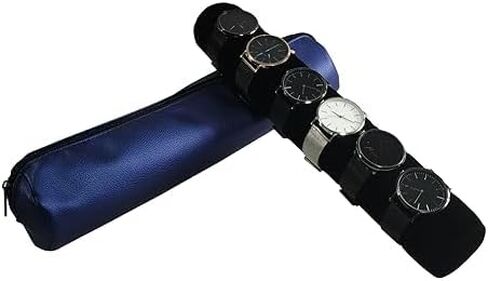 Bracelet Bangle Watch Roll Travel Pouch Jewelry Organizer, Portable Zipper Pouch with Removable Roll Insert for Standard Size 12.5" W x 2.8" Diameter (PU Bag+Velvet Rack) in Saudi Arabia