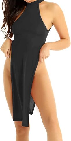 Women Halter Neck Cheongsam Ultra-Thin Dress High Slit Legs Sleeveless Nightgown Party Club Wear in Kuwait