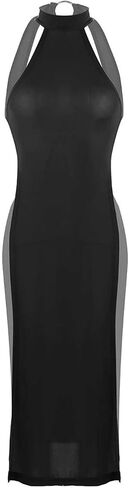 Women Halter Neck Cheongsam Ultra-Thin Dress High Slit Legs Sleeveless Nightgown Party Club Wear in Kuwait