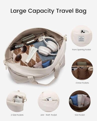 LOVEVOOK Travel Duffle Bag for Women, 3Pcs Puffer Large Weekender Overnight Bag with Shoe Compartment, Water Resistant Gym Duffel Bag, Carry on Bag for Hospital Delivery with Toiletry Organizer in Saudi Arabia