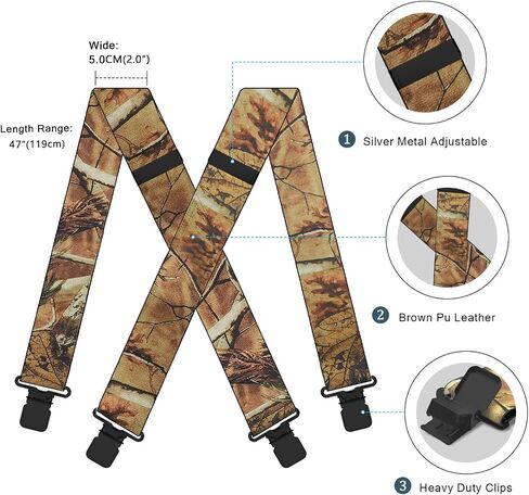 MENDENG Camo Suspenders for Men 2" Heavy Duty Clips - Adjustable X-Back Braces for Hunting and Daily Work in Saudi Arabia