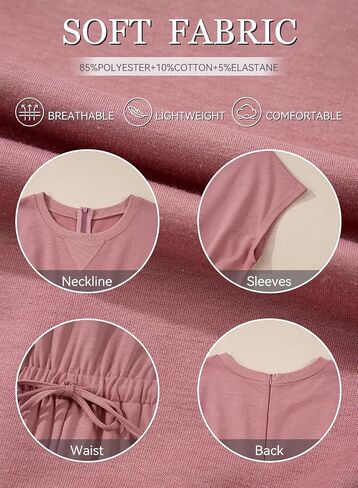 AlvaQ Womens Summer Casual Short Sleeve Rompers Solid Crewneck Drawstring One Piece Shorts Romper with Pockets in Saudi Arabia