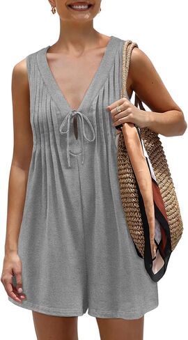 Yousify Womens Summer Summer Disualess Romper Tie Tie Stie Morts Serps Sails Phecsuit مع جيوب 2025 ملابس in Saudi Arabia