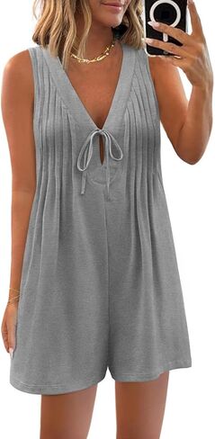 Yousify Womens Summer Summer Disualess Romper Tie Tie Stie Morts Serps Sails Phecsuit مع جيوب 2025 ملابس in Saudi Arabia