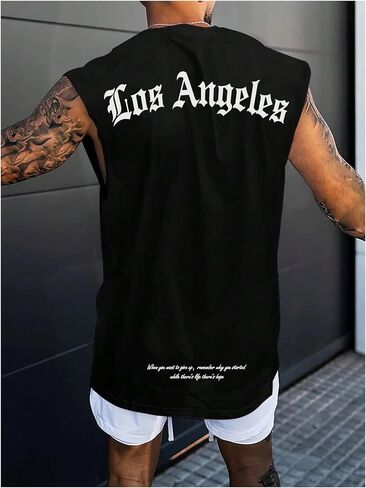 Oyoangle Men's Letter Praphic Print Tank Top Crew Neck Clisteress Tops Summer Tops Streetwear in Kuwait