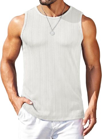 COOFANDY Mens Ribbed Knit Tank Tops Casual Sleeveless Muscle Shirts Basic Undershirts Tank in Saudi Arabia