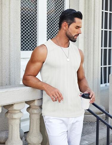 COOFANDY Mens Ribbed Knit Tank Tops Casual Sleeveless Muscle Shirts Basic Undershirts Tank in Saudi Arabia