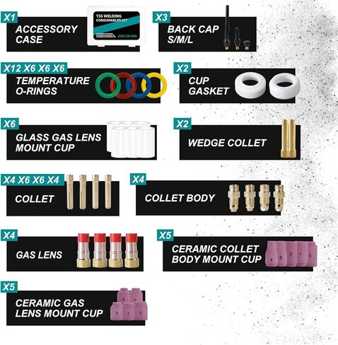 90PCS TIG Welding Torch Accessories Kit Collets Body Glass Cup Alumina Nozzle Stubby Gas Lens #10#12 Glass Cup Kit for TIG WP-17/18/26 in Saudi Arabia