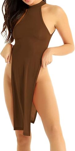 Women Halter Neck Cheongsam Ultra-Thin Dress High Slit Legs Sleeveless Nightgown Party Club Wear in Kuwait