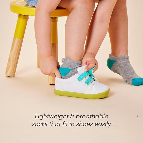 Ten Little First Walker Kids’ Shoes & Ankle Socks Bundle for Baby & Toddler Boys & Girls, Navy Blue Shoe Size 4.5, Ankle Socks with Non-Skid Grips 5 Pk in Kuwait