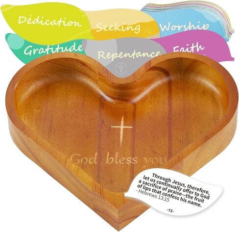 Prayer Bowls with 90+20 Pcs Color Coded Bible Verses Cards, Wooden Heart Bowl, Prayer Cards for Women Religious gifts Christian Easter Christian Gifts for Christian Women Men Friends in Saudi Arabia