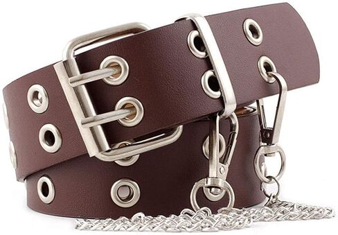 YCMI Punk Rock Double Grommet PU Leather Belt With Chain for Women & Men in Kuwait