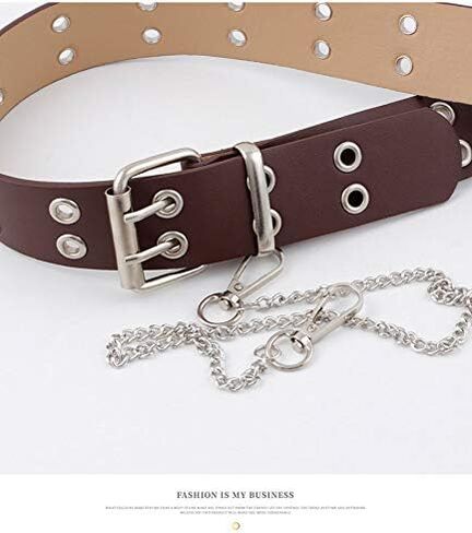 YCMI Punk Rock Double Grommet PU Leather Belt With Chain for Women & Men in Kuwait