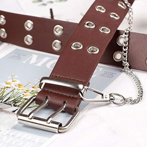 YCMI Punk Rock Double Grommet PU Leather Belt With Chain for Women & Men in Kuwait