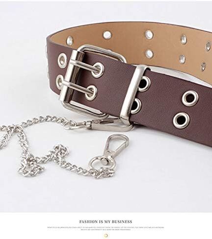 YCMI Punk Rock Double Grommet PU Leather Belt With Chain for Women & Men in Kuwait