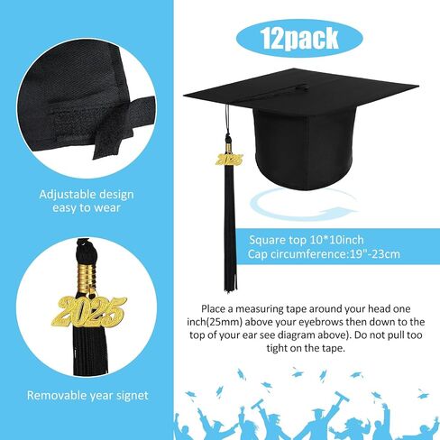 Berlune 12 Pitch Cap Graduation Cap 2025 Tassel قابلة للتعديل القابلة للتعديل ، قبعة التخرج من الملاذ للبكالوريوس البالغة in Saudi Arabia