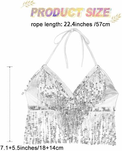 DRESBE Sparkly Sequin Fringe Bra Top Tassel Belly Dance Top Party Halter Costume for Women in Saudi Arabia