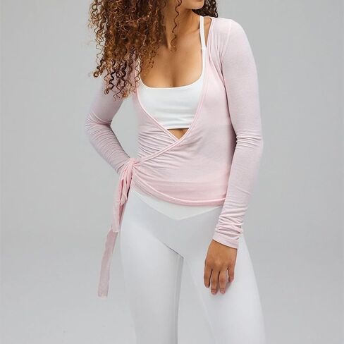 Women Y2K Long Sleeve Cross Wrap Tops Deep V Neck Slim Fit Workout Yoga Ballet Wrap Shirts Coquette Aesthetic Tie Tops in Saudi Arabia