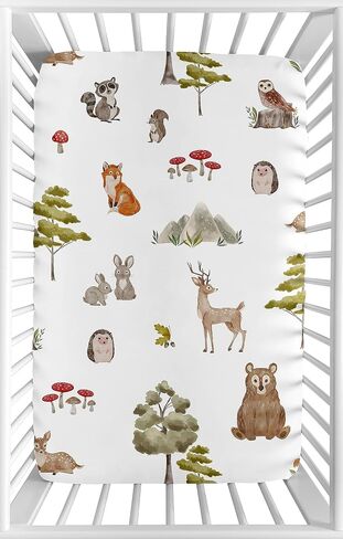Sweet Jojo Designs Woodland Forest Animals Boy Girl Gender Neutral Baby Fitted Crib Sheet Set for Newborn Nursery Toddler Bed Standard Mattress 2p Solid Dark Green and Animal Friends Bear Hedgehog Fox in Saudi Arabia